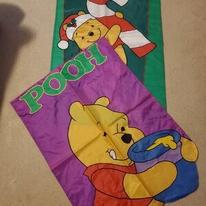 Lot of 2 Winnie the Pooh house flags